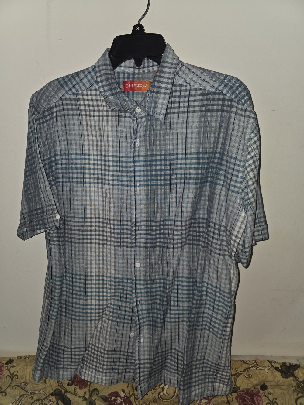 Blue Plaid Short-Sleeve Men's Shirt